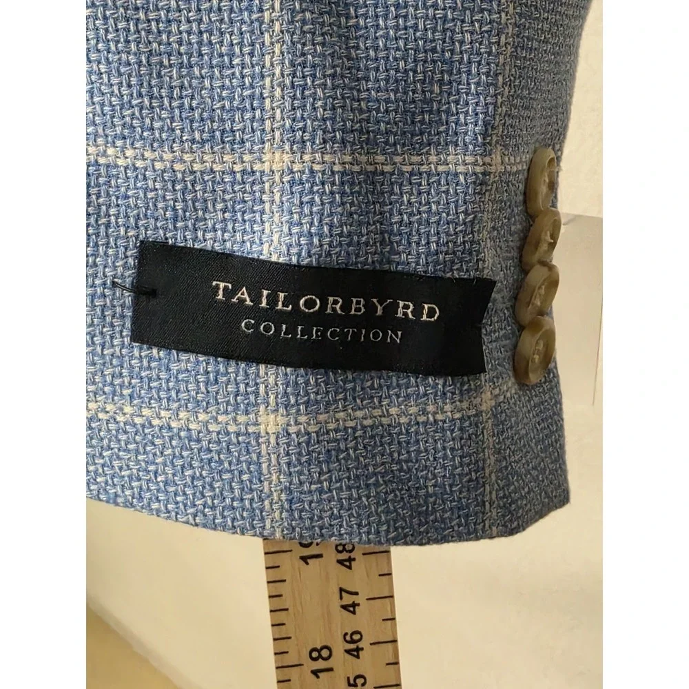Tailorbyrd Mens Sport Coat Windowpane Blue 42R Paisley Lining NWT
